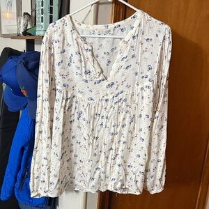 Lucky Brand Cream and Blue Floral Blouse